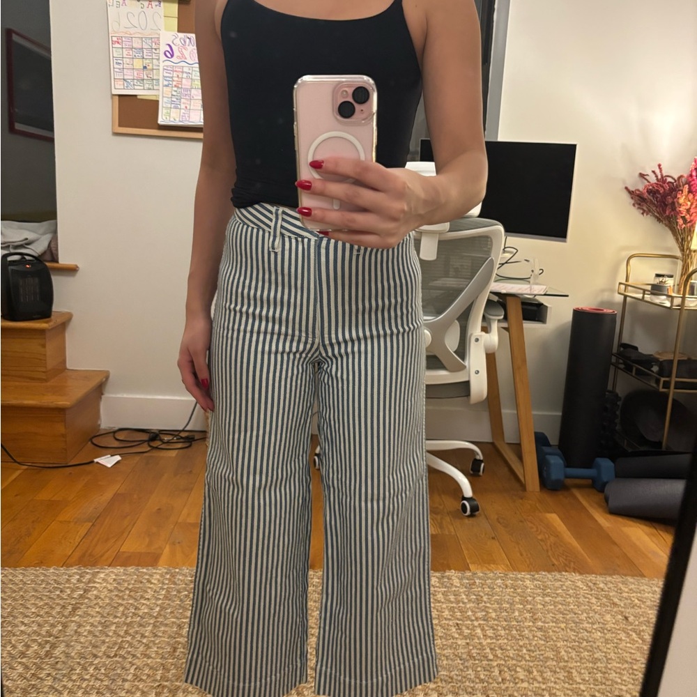 Madewell blue and White Striped Wide-Leg Pants